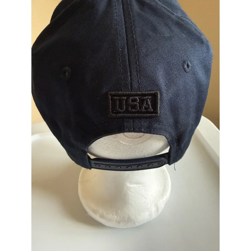 Top Level USA Map Flag Snapback Hat Navy Blue Flat Brim Cap One Size